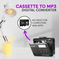 KLIM K7 Portable Cassette Tape Player + MP3 Converter, Headphones, 32GB, Black