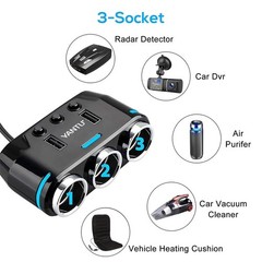 5-in-1 3Way Car Cigarette Lighter Socket Splitter Fast Charger Power Adapter 12V