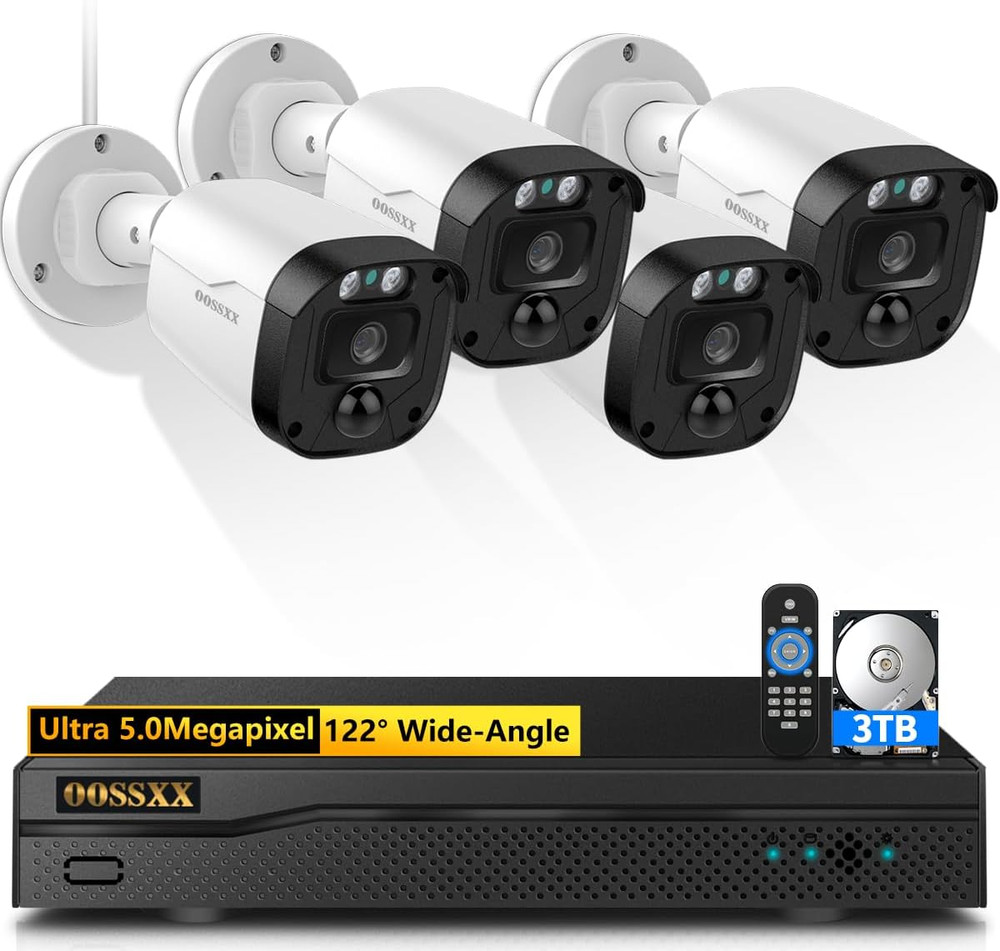 5MP Wired Security Camera System, 90 Days Storage, 4 Cameras, No Fees