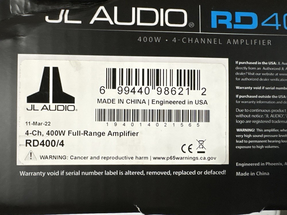 JL Audio RD400/4 400W RMS 4-Channel Full-Range Car Amplifier New