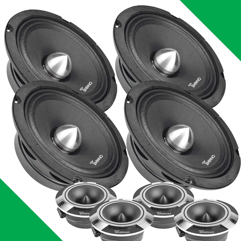 4x Timpano 6.5″ Midrange Bullet Slim Speakers 4x Super Tweeters 3000 watt Bundle