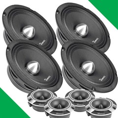 4x Timpano 6.5″ Midrange Bullet Slim Speakers 4x Super Tweeters 3000 watt Bundle