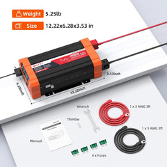 1500W Pure Sine Wave Inverter 12V to 120V AC, Inverter 12V to 110V Converter for