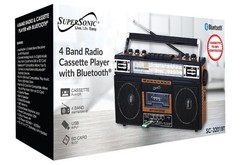 Supersonic SC-3201BT 4 Band Radio & Cassette Player Boombox, AM/FM/SW Radio