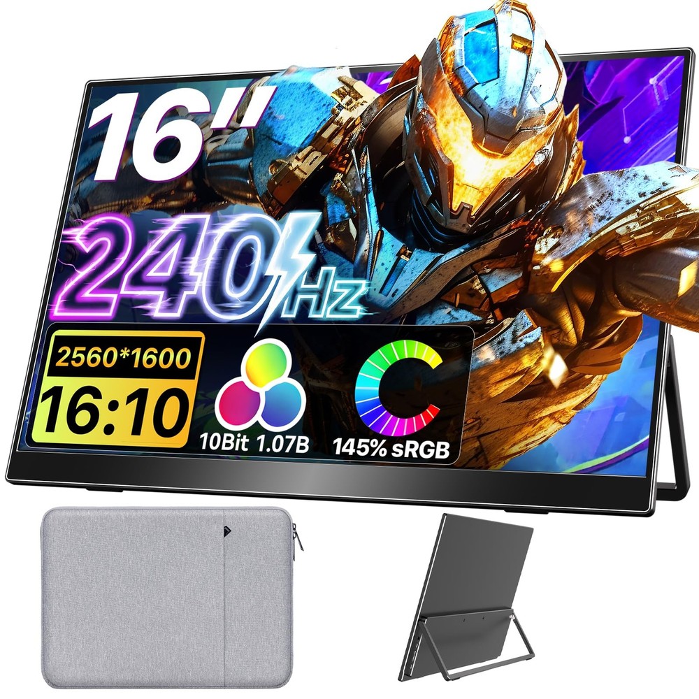 Portable Monitor 16 inch 2560X1600 2K QHD 240Hz USB C HDMI Black Upperizon