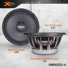 4x PRV Audio 8MR600X-4 Car Audio Midrange 8″ Speakers 600w 4 Ohms 98dB X Series