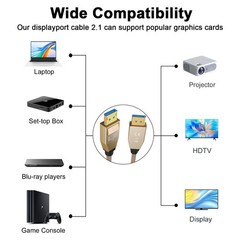 2 FT DisplayPort Cable 2.1, 16K@60Hz, 8K@120Hz, 4K@240Hz, 80Gbps, Braided DP