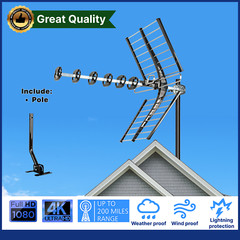 200 Miles Xtreme Signal Long Range ATSC TV VHF UHF FM Outdoor Antenna 1080 & 4k