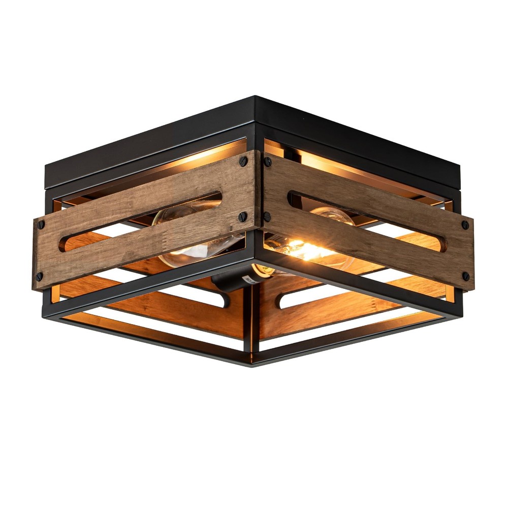 MAYNA Farmhouse Ceiling Light, 2-Light Rustic Flush Mount Light Brown