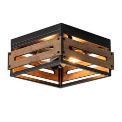 MAYNA Farmhouse Ceiling Light, 2-Light Rustic Flush Mount Light Brown