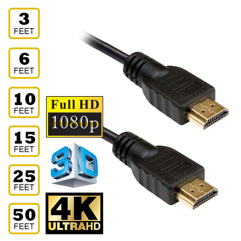LOT HDMI Cable 1.4 4K 3D HDTV PC Xbox ONE PS4 High Speed Plug 6 10 15 25 50 FT