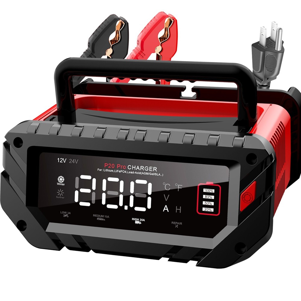 20-Amp Smart Car Battery Charger,12V/20A 24V/10A.Lithium,Lifepo4,Lead-Acid AGM