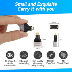 8K Micro HDMI to HDMI Adapter (2 Pack), HDMI Female to Micro HDMI Male HDMI 2.1