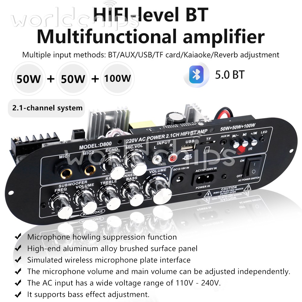 D800 Bluetooth 5.0 Digital Amplifier Board 2.1 Channel 50W*2+100W High Power Out