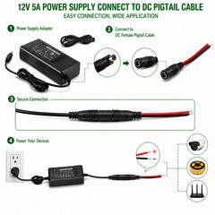 10 PCS Male & Female 2.1mm x 5.5mm Plug DC Power Pigtail Cable 12V 5A 18AW