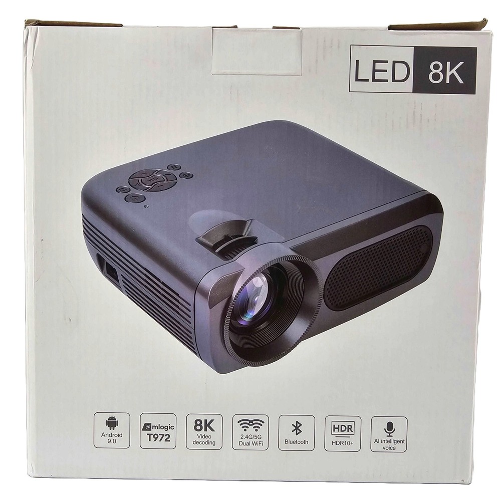 Outdoor LED 8K Movie Projector Bundle – Android 9.0, Dual WiFi, HDR10+, AI Voice