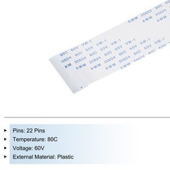 Flexible Flat Cable, 250mm 1mm Pitch 22 Pins FPC FFC Flexible Ribbon Cable 10Pcs