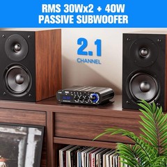 Bluetooth 5.0 Stereo Audio Receiver Amplifier 2.1 Channel Hi-Fi Amp &USB/RCA/AUX