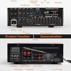 Bluetooth 5.0 HiFi Power Amplifier 2000W Stereo Karaoke FM USB EQ AUX Sunbuck E