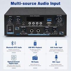 AK55 Stereo Audio Amplifier Max 450W Home 2 Channel with 2 Mic FM Radio USB AUX