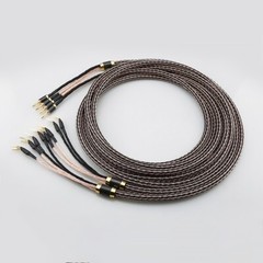 One Pair Braided Litz OFC Copper Speaker Cable Wire HiFi Bi-Wire Banana to Spade