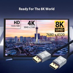 8K DisplayPort Cable DP 1.4 4K@120Hz 8K@60Hz 6.6ft JDC43 Monitor PC Cord