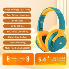 KVIDIO Bluetooth Headphones Over Ear, 65 Hours Playtime Wireless – Green/Orange