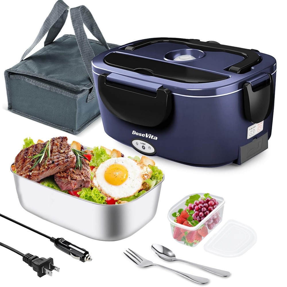 Dosevita 100W Electric Heated Lunch Box, 1.5L, Royal Blue+Black-1.5L
