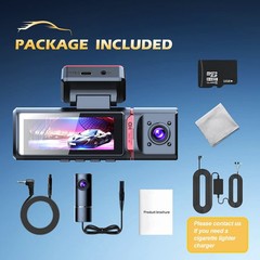 4K Dash Cam Front Rear Inside 3 Lens WIFI Car 32GB Camera Night Vision with GPS