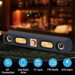 2″10W Vintage Bluetooth Wireless Stereo Speaker FM Radio AUX Desktop Sound Bar
