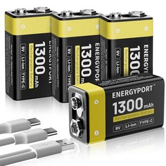 4Pcs 9V 9 Volt Li-ion USB Rechargeable Batteries 1300mAh Lithium Ion Battery
