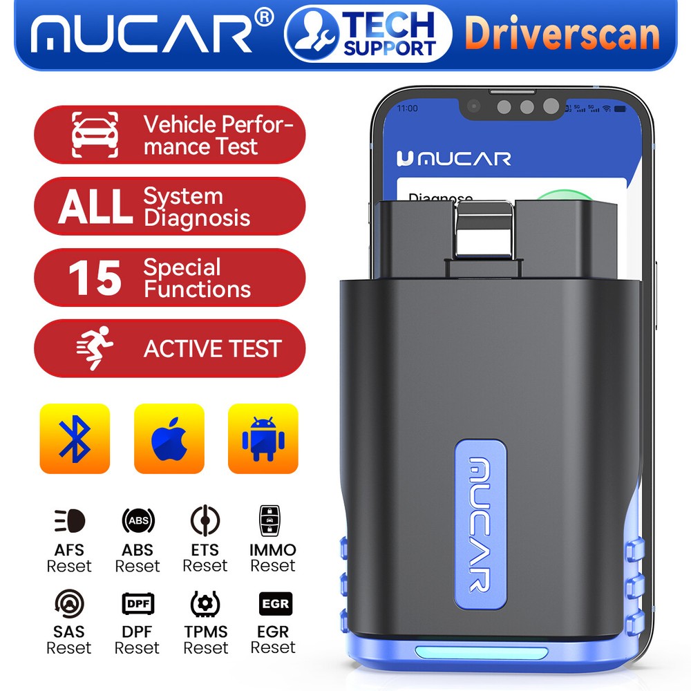 MUCAR DriverScan Bluetooth Bidirectional All System Diagnostic Tool OBD2 Scanner