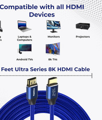 High Speed 8K/60HZ 2.1V HDMI Cable 15Ft Blue 48Gbps 28AWG Support 3D NEW