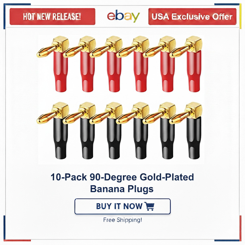 10pcs 4mm 90° Right Angle Banana Plugs Speaker Wire Connectors Red/Black