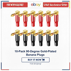 10pcs 4mm 90° Right Angle Banana Plugs Speaker Wire Connectors Red/Black