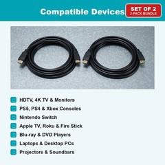 HDMI Cable 6FT 4K 2 Pack High Speed for TV Monitor PS5 PS4 Xbox Roku Fire Stick