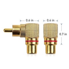 2 Pack Right Angle RCA Adapter 90 Degree Gold Plated Audio Video Connector Decor