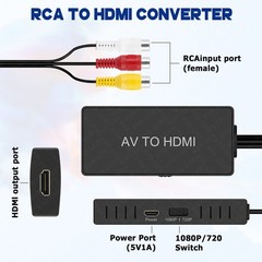 RCA to HDMI Converter with Aspect Ratio Switch (4:3/16:9) 1080P/720P AV to HDMI