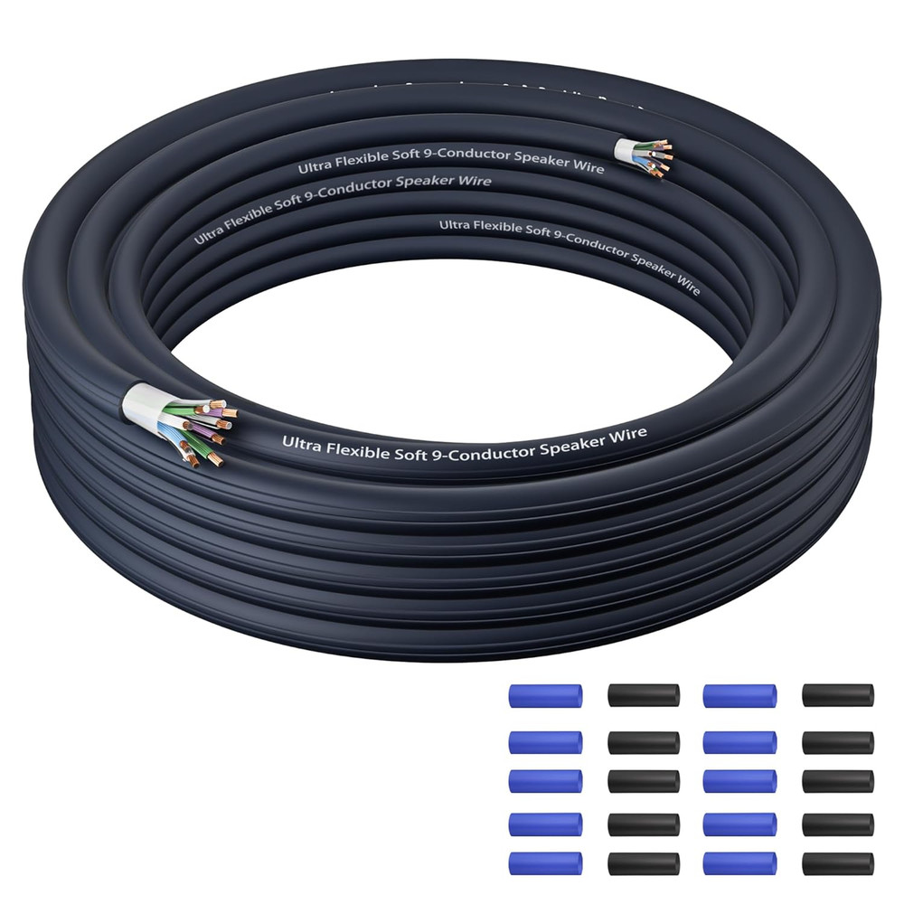 9 Conductor Speaker Wire 25 FT, 18 Gauge CCA Stranded Cable, 18AWG 4-Channel Spe