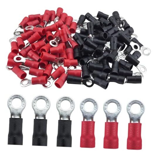 100pcs #10 M5 Ring Terminals,AWG 12-10 12-10AWG #10 (M5) 50 Red+50 Black