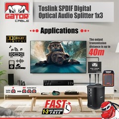 Toslink Optical Fiber Digital Audio Splitter Adapter SPDIF 3-Port 1×3 1-In 3-Out