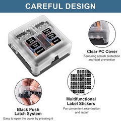 6 Way Fuse Block, 12V Marine Fuse Box with LED Indicator, Automotive 6-Circuit B