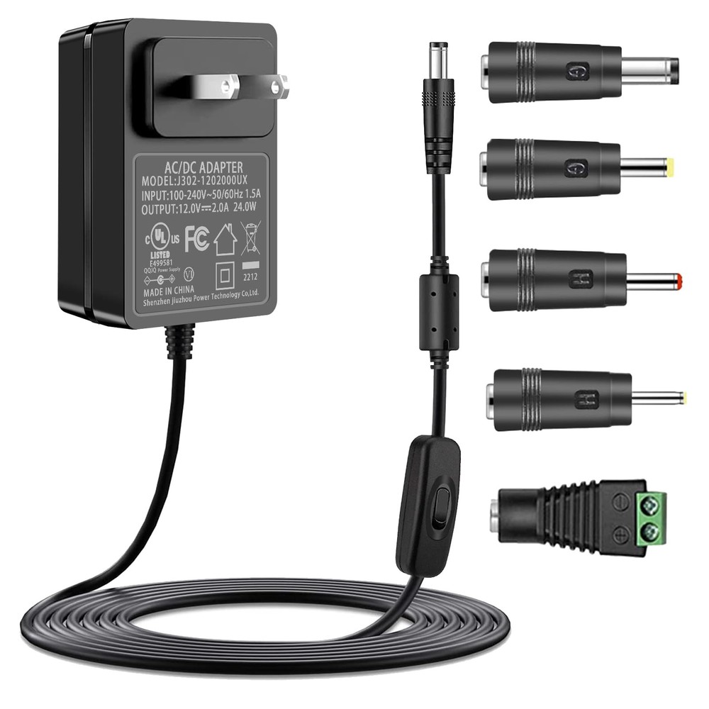 12V 2A AC Adapter Power Supply with Switch UL Listed, 100-240V AC to DC 12VDC…