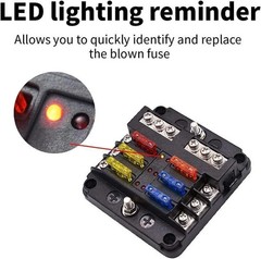 6 Way Car Boot Power Distribution 12-24V Blade Fuse Holder Box Block Panel Board