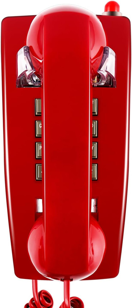 Traditional Red Wall Phones for Landline Mechanical Ringing, Classic 2554 Wall T