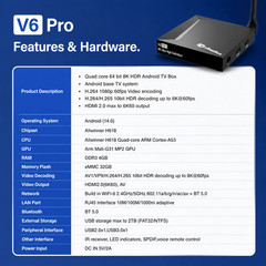 vSeeBox V6 Pro Smart TV Box Voice Remote with 4GB+32GB Dual-Band WiFi