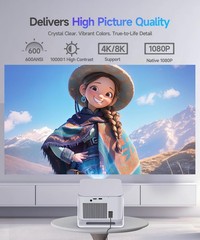 Smart Projector with 4K 8K Support, Android 14 Mini Projector with WiFi6 and …