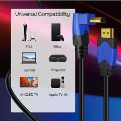 HDMI Cable Right Angle 270 Degree (6FT) Support 18GBPs 4K 60Hz HDR 2K 1080p 3D