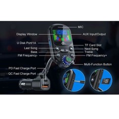 Car Bluetooth FM Transmitter Wireless MP3 Player PD USB Fast Car Charger Adapter