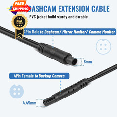 EWAY 4 Pin Extension Cable (10FT/3M) for Dash Cam Rear View 10FT, Black